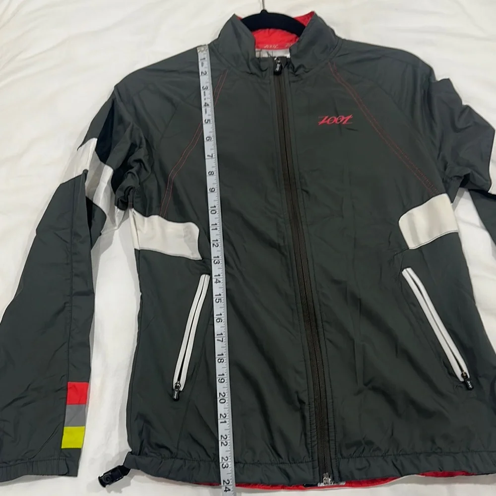 Women’s Dark Grey & White Zip Up Windbreaker Jacket Medium - Picture 3 of 8